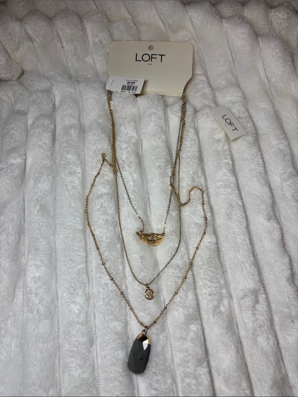 LOFT Gold Tone Layered Necklace with Gray Stone Pendant NWT